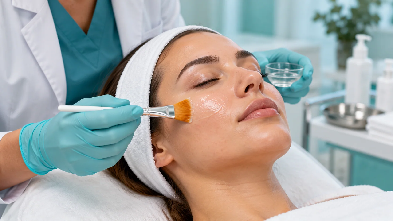 Chemical peel procedure on facial skin