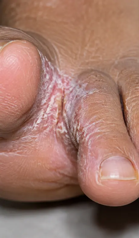 Illustration of scaling and cracks between toes resembling athlete's foot