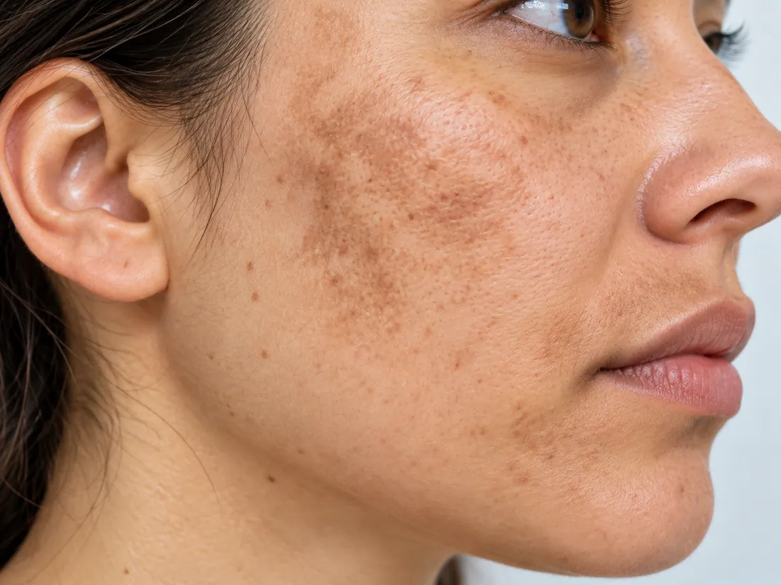 Clinical illustration of facial hyperpigmentation