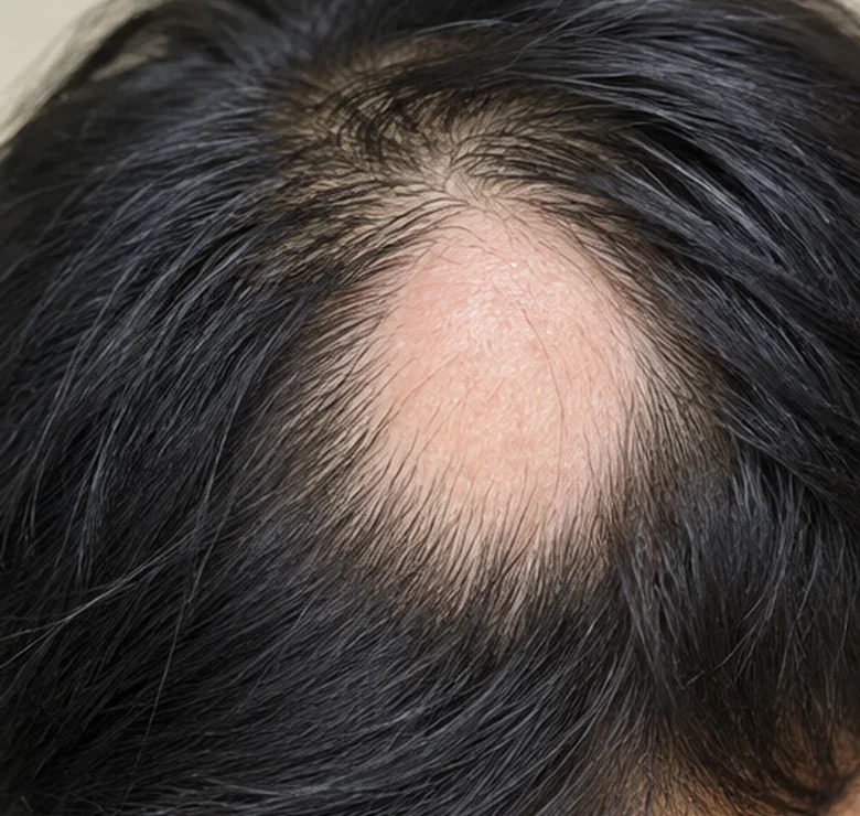 AI-generated clinical illustration showing alopecia areata or its characteristic hair/scalp appearance
