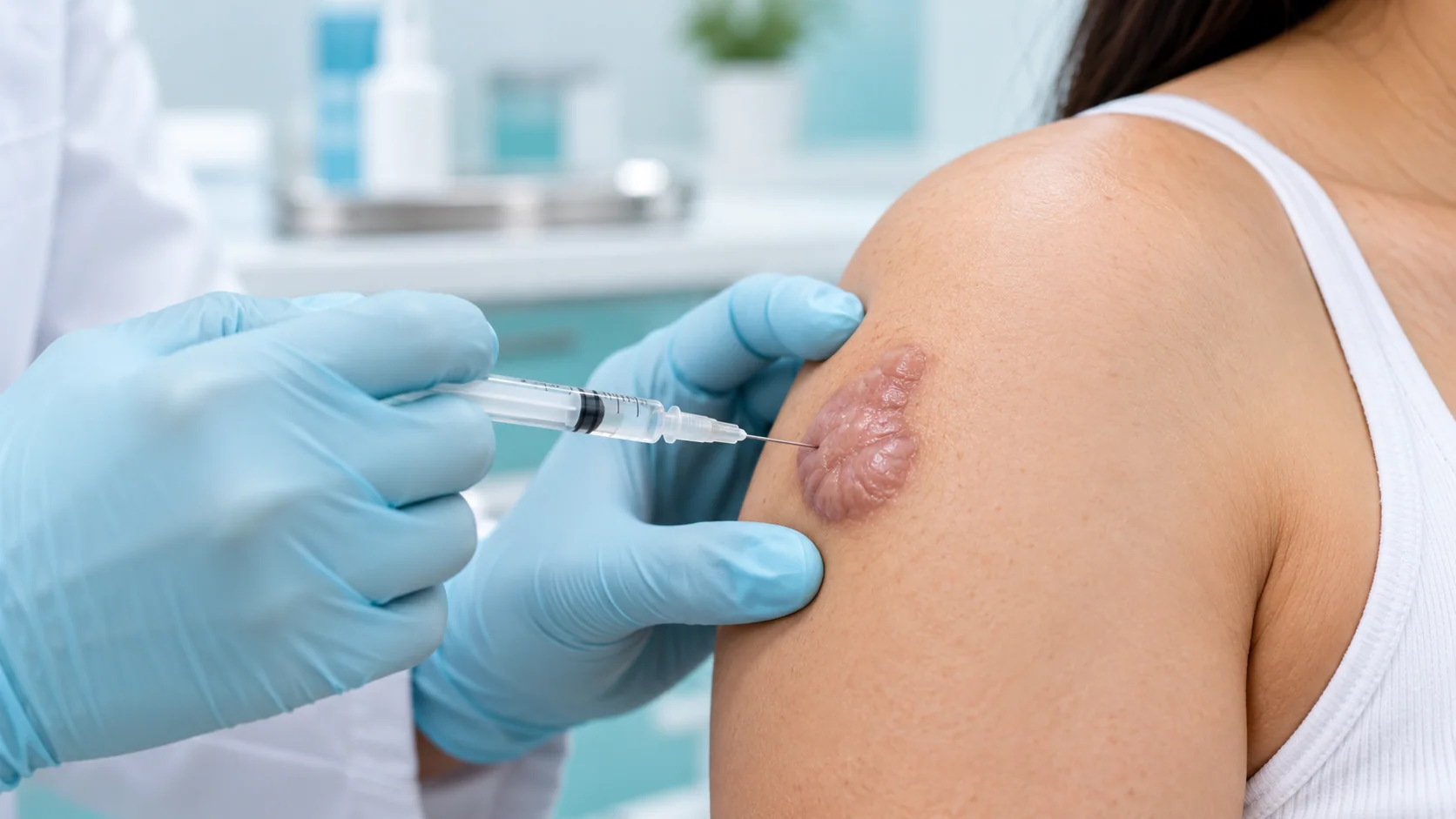 Intralesional injection procedure for a keloid lesion