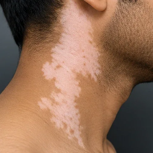 Close-up AI-generated illustration of vitiligo on the neck