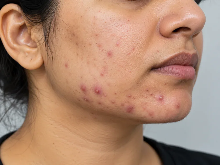 Red pimples and pustules on jawline